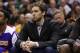 Apr 16, 2014; San Antonio, TX, USA; Los Angeles Lakers center Pau Gasol (16) watches from the bench against the San Antonio Spurs during the second half at AT&T Center. The Lakers won 113-100. Mandatory Credit: Soobum Im-USA TODAY Sports