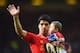 LIVERPOOL, ENGLAND - MAY 11: Luis Suarez of Liverpool with his son Benjamin after the Barclays Premier League match between Liverpool and Newcastle United at Anfield on May 11, 2014 in Liverpool, England. Liverpool finish as runners-up in the Premier Lea