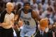 Apr 29, 2014; Oklahoma City, OK, USA; Memphis Grizzlies forward Zach Randolph (50) dribbles the ball against the Oklahoma City Thunder in game five of the first round of the 2014 NBA Playoffs at Chesapeake Energy Arena. Mandatory Credit: Mark D. Smith-USA