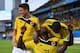 CUIABA, BRAZIL - JUNE 24: Jackson Martinez of Colombia (center) celebrates scoring his team's second goal during the 2014 FIFA World Cup Brazil Group C match between Japan and Colombia at Arena Pantanal on June 24, 2014 in Cuiaba, Brazil. (Photo by Chri