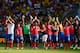 BELO HORIZONTE, BRAZIL - JUNE 24: Costa Rica acknowledge the fans after a 0-0 draw during the 2014 FIFA World Cup Brazil Group D match between Costa Rica and England at Estadio Mineirao on June 24, 2014 in Belo Horizonte, Brazil. (Photo by Quinn Rooney/G