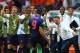 SALVADOR, BRAZIL - JUNE 13: Robin van Persie of the Netherlands (C) celebrates with head coach Louis van Gaal of the Netherlands (R) after scoring the team's first goal in the first half during the 2014 FIFA World Cup Brazil Group B match between Spain a