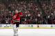NEWARK, NJ - APRIL 13: Martin Brodeur #30 of the New Jersey Devils salutes the fan while leaving the ice following a 3-2 victory over the Boston Bruins at the Prudential Center on April 13, 2014 in Newark, New Jersey. There has been speculation that this