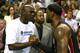 CHARLOTTE, NC - APRIL 28: LeBron James #6 of the Miami Heat hugs Michael Jordan after defeating the Charlotte Bobcats 109-98 in Game Four of the Eastern Conference Quarterfinals during the 2014 NBA Playoffs at Time Warner Cable Arena on April 28, 2014 in
