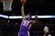 Apr 16, 2014; San Antonio, TX, USA; Los Angeles Lakers forward Jordan Hill (27) dunks the ball against the San Antonio Spurs during the first half at AT&T Center. Mandatory Credit: Soobum Im-USA TODAY Sports