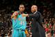 OAKLAND, CA - DECEMBER 9: Rasual Butler, #45 and Bryon Scott, Head Coach of the New Orleans/Oklahoma Hornets discuss a play against the Golden State Warriors on December 9, 2006 at Oracle Arena in Oakland, California. NOTE TO USER: User expressly acknowle