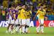 RIO DE JANEIRO, BRAZIL - JUNE 28: James Rodriguez of Colombia celebrates with teammates after defeating Uruguay 2-0 during the 2014 FIFA World Cup Brazil round of 16 match between Colombia and Uruguay at Maracana on June 28, 2014 in Rio de Janeiro, Brazil