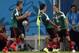 Jun 23, 2014; Recife, Pernambuco, BRAZIL; Mexico defender Rafael Marquez (4) celebrates his goal with forward Javier Hernandez (14) and defender Paul Aguilar (22) during the second half of Mexico's 3-1 win over Croatia in a 2014 World Cup game at Arena Pe