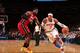 NEW YORK, NY - MARCH 3: Carmelo Anthony #7 of the New York Knicks drives against LeBron James #6 of the Miami Heat on March 3, 2013 at Madison Square Garden in New York City. NOTE TO USER: User expressly acknowledges and agrees that, by downloading and
