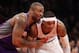 NEW YORK, NY - DECEMBER 02: Carmelo Anthony #7 of the New York Knicks and P.J. Tucker #17 of the Phoenix Suns jockey for position at Madison Square Garden on December 2, 2012 in New York City. NOTE TO USER: User expressly acknowledges and agrees that, by