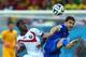 RECIFE, BRAZIL - JUNE 29: Joel Campbell of Costa Rica challenges Sokratis Papastathopoulos of Greece during the 2014 FIFA World Cup Brazil Round of 16 match between Costa Rica and Greece at Arena Pernambuco on June 29, 2014 in Recife, Brazil. (Photo by J