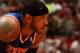 MIAMI, FL - April 6: Carmelo Anthony #7 of the New York Knicks looks on while on the court during the game against the Miami Heat at the American Airlines Arena in Miami, Florida on April 6, 2014. NOTE TO USER: User expressly acknowledges and agrees that,