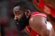 PORTLAND, OR - MAY 2: A close up shot of James Harden #13 of the Houston Rockets in Game Six of the Western Conference Quarterfinals against the Portland Trail Blazers during the 2014 NBA Playoffs on May 2, 2014 at the Moda Center in Portland, Oregon. NO