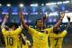 RIO DE JANEIRO, BRAZIL - JUNE 28: Juan Guillermo Cuadrado of Colombia celebrates his team's second goal scored by James Rodriguez (L) during the 2014 FIFA World Cup Brazil round of 16 match between Colombia and Uruguay at Maracana on June 28, 2014 in Rio