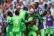 PORTO ALEGRE, BRAZIL - JUNE 25: Ahmed Musa of Nigeria celebrates scoring his team's second goal and his second of the game with teammates during the 2014 FIFA World Cup Brazil Group F match between Nigeria and Argentina at Estadio Beira-Rio on June 25, 2