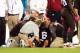 Oct 3, 2013; Cleveland, OH, USA; Cleveland Browns quarterback Brian Hoyer (6) is attended to by medical staff after being injured during the first quarter against the Buffalo Bills at FirstEnergy Stadium. Mandatory Credit: Andrew Weber-USA TODAY Sports