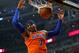 CHICAGO, IL - OCTOBER 31: Carmelo Anthony #7 of the New York Knicks dunks against the Chicago Bulls at the United Center on October 31, 2013 in Chicago, Illinois. NOTE TO USER: User expressly acknowledges and agrees that, by downloading and or using this