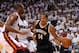 May 6, 2014; Miami, FL, USA; Brooklyn Nets guard Shaun Livingston (14) drives to the basket as Miami Heat center Chris Bosh (1) during the second half in game one of the second round of the 2014 NBA Playoffs at American Airlines Arena. Mandatory Credit: S