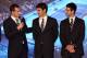 LONDON, ENGLAND - NOVEMBER 03: (L-R) Andy Murray of Great Britain, Roger Federer of Switzerland and Novak Djokovic of Serbia talk to the guests during previews for the ATP World Tour Finals Tennis on November 3, 2012 in London, England. The world's top e