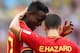 RIO DE JANEIRO, BRAZIL - JUNE 22: Divock Origi of Belgium celebrates scoring his team's first goal with Eden Hazard during the 2014 FIFA World Cup Brazil Group H match between Belgium and Russia at Maracana on June 22, 2014 in Rio de Janeiro, Brazil. (P