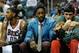 Nov 9, 2013; Milwaukee, WI, USA; Milwaukee Bucks center Larry Sanders (center) sits on the bench with guard O.J. Mayo (left) and forward Ersan Ilyasova (right) in the 2nd quarter at BMO Harris Bradley Center. Sanders did not play after suffering a hand i