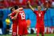 MANAUS, BRAZIL - JUNE 25: Xherdan Shaqiri of Switzerland (L) celebrates scoring his team's third goal and completes his hat trick during the 2014 FIFA World Cup Brazil Group E match between Honduras and Switzerland at Arena Amazonia on June 25, 2014 in