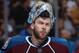 DENVER, CO - APRIL 30: Goalie Semyon Varlamov #1 of the Colorado Avalanche looks on during a break in the action against the Minnesota Wild in Game Seven of the First Round of the 2014 NHL Stanley Cup Playoffs at Pepsi Center on April 30, 2014 in Denver,
