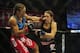 Nov 6, 2013; Fort Campbell, KY, USA; Liz Carmouche (red gloves) fights Alexis Davis (blue gloves) in the women's bantamweight bout during UFC Fight for the Troops at Fort Campbell. Mandatory Credit: Joshua Lindsey-USA TODAY Sports