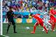 SAO PAULO, BRAZIL - JULY 01: Blerim Dzemaili of Switzerland shoots the ball toward goal as Sergio Romero of Argentina looks on during the 2014 FIFA World Cup Brazil Round of 16 match between Argentina and Switzerland at Arena de Sao Paulo on July 1, 2014