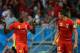SALVADOR, BRAZIL - JULY 01: Romelu Lukaku of Belgium celebrates scoring his team's second goal in extra time with Daniel Van Buyten during the 2014 FIFA World Cup Brazil Round of 16 match between Belgium and the United States at Arena Fonte Nova on July