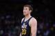 Apr 6, 2014; Oakland, CA, USA; Utah Jazz guard Gordon Hayward (20) looks on against the Golden State Warriors during the first quarter at Oracle Arena. The Warriors defeated the Jazz 130-102. Mandatory Credit: Kyle Terada-USA TODAY Sports