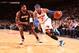 NEW YORK, NY - JANUARY 9: Carmelo Anthony #7 of the New York Knicks drives against LeBron James #6 of the Miami Heat during a game at Madison Square Garden in New York City on January 9, 2014. NOTE TO USER: User expressly acknowledges and agrees that, by
