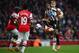 LONDON, ENGLAND - APRIL 28: Loic Remy of Newcastle United controls the ball from Per Mertesacker of Arsenal as Bacary Sagna (L) and Santi Cazorla (2L) look on during the Barclays Premier League match between Arsenal and Newcastle United at Emirates Stadi
