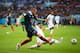PORTO ALEGRE, BRAZIL - JUNE 15: Mathieu Debuchy of France and Emilio Izaguirre of Honduras battle for the ball during the 2014 FIFA World Cup Brazil Group E match between France and Honduras at Estadio Beira-Rio on June 15, 2014 in Porto Alegre, Brazil.