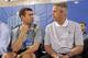 ORLANDO, FL - JULY 7: New Coach of the Boston Celtics Brad Stevens (L) confers with Daniel Ray 'Danny' Ainge, basketball executive, President of Basketball Operations for the Boston Celtics, during the 2013 Southwest Airlines Orlando Pro Summer League ga