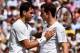 LONDON, ENGLAND - JULY 02: Andy Murray of Great Britain and Grigor Dimitrov of Bulgaria after their Gentlemen's Singles quarter-final match on day nine of the Wimbledon Lawn Tennis Championships at the All England Lawn Tennis and Croquet Club at Wimbled