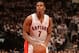 TORONTO, CANADA - April 19: Kyle Lowry #7 of the Toronto Raptors attempts a free throw against the Brooklyn Nets during Game One of the Eastern Conference Quarterfinals of the 2014 NBA playoffs on April 19, 2014 at the Air Canada Centre in Toronto, Ontar