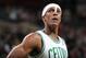 BOSTON, MA - MARCH 26: Rajon Rondo #9 of the Boston Celtics returns to the game after receiving nine stitches during the game against the Toronto Raptors on March 26, 2014 at the TD Garden in Boston, Massachusetts. NOTE TO USER: User expressly acknowledg