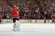 NEWARK, NJ - APRIL 13: Martin Brodeur #30 of the New Jersey Devils salutes the fan while leaving the ice following a 3-2 victory over the Boston Bruins at the Prudential Center on April 13, 2014 in Newark, New Jersey. There has been speculation that this
