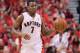 TORONTO, ON - MAY 4: Kyle Lowry #7 of the Toronto Raptors plays against the Brooklyn Nets in Game Seven of the NBA Eastern Conference Quarterfinals at the Air Canada Centre on May 4, 2014 in Toronto, Ontario, Canada. The Nets defeated the Raptors 104-103