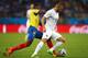RIO DE JANEIRO, BRAZIL - JUNE 25: Oswaldo Minda of Ecuador challenges Karim Benzema of France during the 2014 FIFA World Cup Brazil Group E match between Ecuador and France at Maracana on June 25, 2014 in Rio de Janeiro, Brazil. (Photo by Julian Finney/