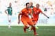 FORTALEZA, BRAZIL - JUNE 29: Klaas-Jan Huntelaar of the Netherlands celebrates scoring his team's second goal on a penalty kick in stoppage time during the 2014 FIFA World Cup Brazil Round of 16 match between Netherlands and Mexico at Castelao on June 29