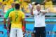 BELO HORIZONTE, BRAZIL - JUNE 28: Head coach Luiz Felipe Scolari of Brazil reacts as Hulk looks on during the 2014 FIFA World Cup Brazil round of 16 match between Brazil and Chile at Estadio Mineirao on June 28, 2014 in Belo Horizonte, Brazil. (Photo by
