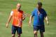 FORTALEZA, BRAZIL - JUNE 28: Louis van Gaal, manager of Netherlands talks with Arjen Robben during the Netherlands training session at the 2014 FIFA World Cup Brazil held at Estadio Presidente Vargas on June 28, 2014 in Fortaleza, Brazil. (Photo by Robe