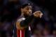 SAN ANTONIO, TX - JUNE 15: LeBron James #6 of the Miami Heat calls a play against the San Antonio Spurs during Game Five of the 2014 NBA Finals at the AT&T Center on June 15, 2014 in San Antonio, Texas. NOTE TO USER: User expressly acknowledges and agrees