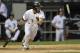 CHICAGO, IL - JUNE 17: Adam Eaton #1 of the Chicago White Sox hits an RBI single scoring Alexei Ramirez during the fourth inning at U.S. Cellular Field on June 17, 2014 in Chicago, Illinois. Dayan Viciedo #24 of the Chicago White Sox also scored after a