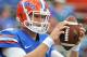 GAINESVILLE, FL - SEPTEMBER 21: Quarterback Jeff Driskel #6 of the Florida Gators warmsup for play against the Tennessee Volunteers September 21, 2013 at Ben Hill Griffin Stadium at Florida Field in Gainesville, Florida. (Photo by Al Messerschmidt/Getty