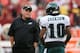 LANDOVER, MD - SEPTEMBER 09: Head coach Chip Kelly of the Philadelphia Eagles talks with wide receiver DeSean Jackson #10 before taking on the Washington Redskins at FedExField on September 9, 2013 in Landover, Maryland. (Photo by Rob Carr/Getty Images)