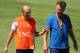 FORTALEZA, BRAZIL - JUNE 28: Louis van Gaal, manager of Netherlands talks with Arjen Robben during the Netherlands training session at the 2014 FIFA World Cup Brazil held at Estadio Presidente Vargas on June 28, 2014 in Fortaleza, Brazil. (Photo by Robe