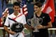 NEW YORK - SEPTEMBER 09: 2007 U.S. Open Men's Singles Champion Roger Federer of Switzerland and runner-up Novak Djokovic of Serbia pose for a photo after the Men's Singles Final on day fourteen of the 2007 U.S. Open in Arthur Ashe Stadium at the Billie J